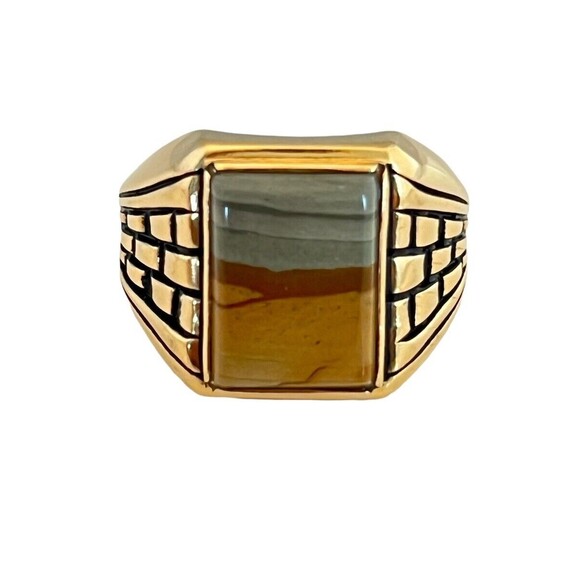 Vintage Clark and Coombs Ring Size 10 Jasper 18K Gold Plate Mid-Century MCM 14A - Picture 11 of 12